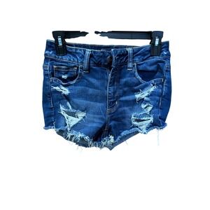 American Eagle Super Stretch Shortie Distressed Denim Shorts Dark Wash Womens 4